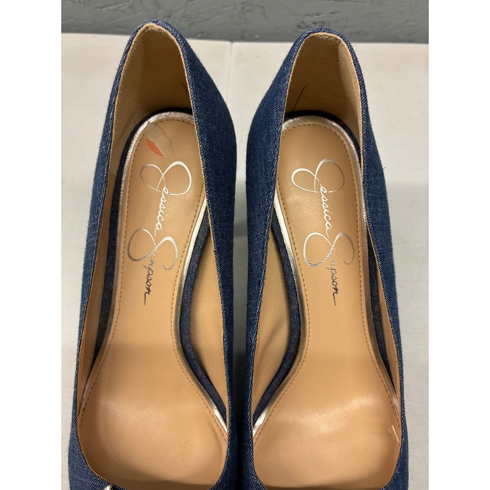 Jessica Simpson Womens Size 7M Denim Rhinestone Crystal Pointed Pump Heels Blue - Picture 2 of 13